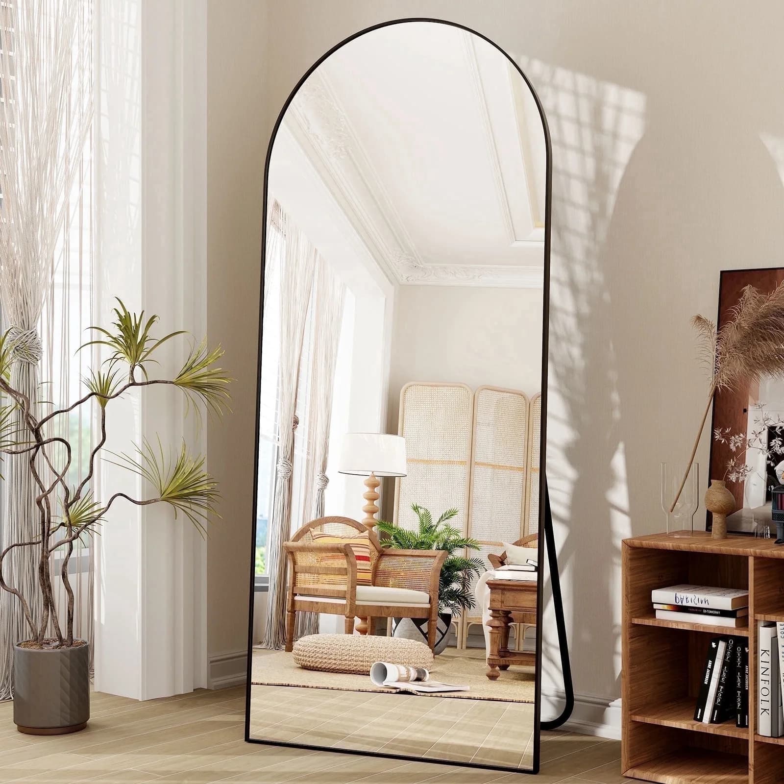 BEAUTYPEAK 71" x 26" Arched Full-Length Floor Mirror, Black