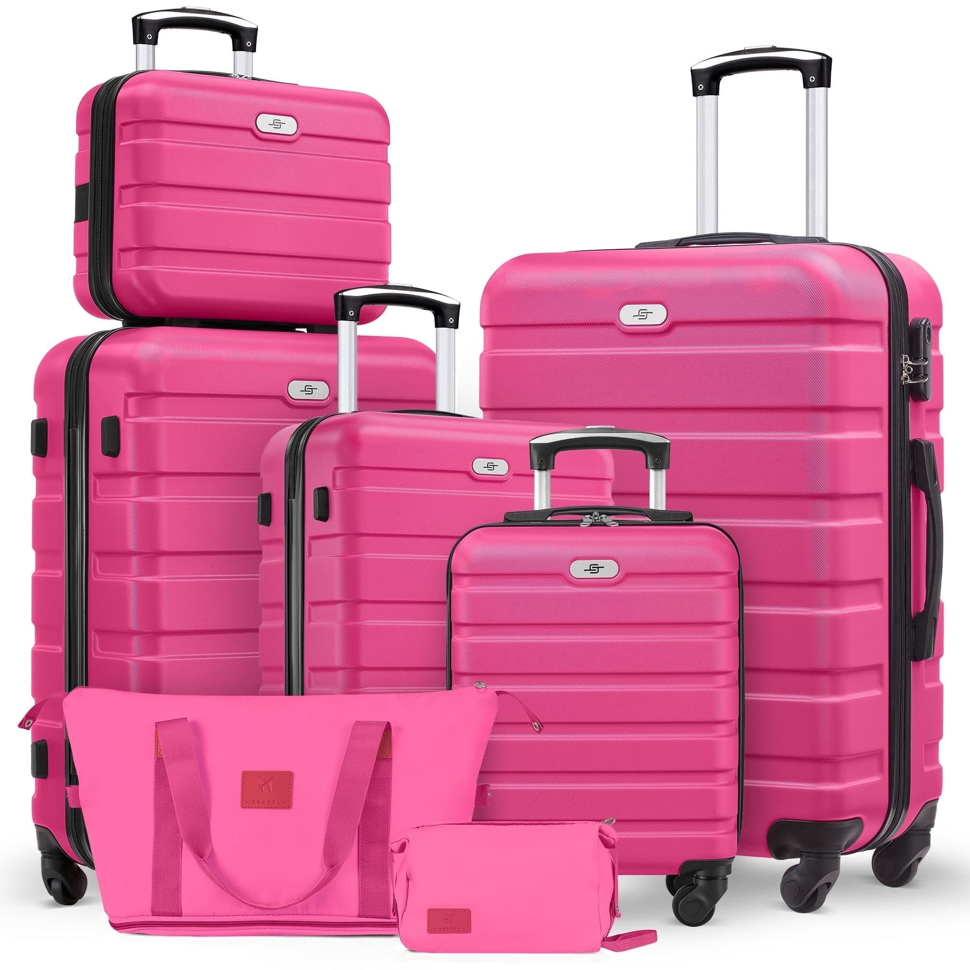 Gowill 7-Piece Hardside Luggage Set with Duffle Bag, Rose Red